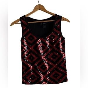 Bisou Bisou Red and Black Sequin Tank Top Size Medium